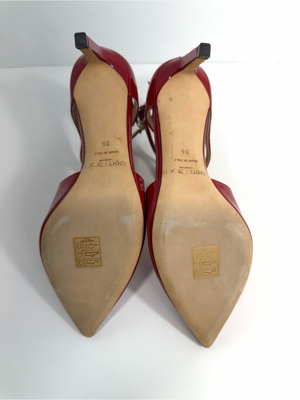 Jimmy Choo Red Patent Leather Strappy Pointed Toe Pumps - Size 36 - Picture 12 of 13